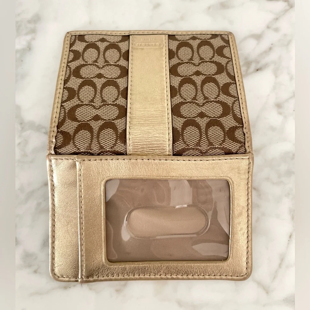 Vintage Coach Signature Card Case Wallet Khaki/Metallic Brown - Picture 3 of 13